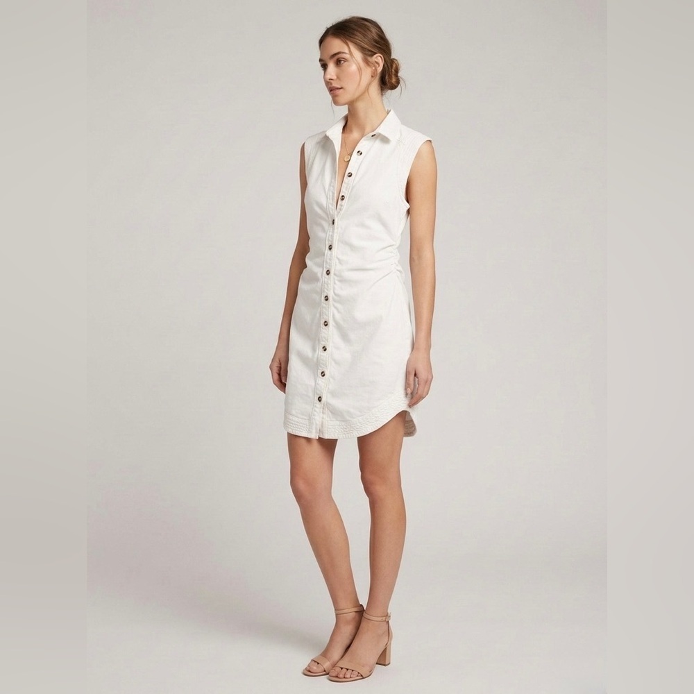 Anthropologie Pilcro White Sleeveless Button-Down Cotton Blend Dress size 4P